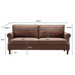 76.4 in. W Round Arm Linen Contemporary Straight 3-Seat Upholstered Sofa in Brown by KINWELL 16 76.4 in. W Round Arm Linen Contemporary Straight 3-Seat Upholstered Sofa in Brown by KINWELL -Twin Star Home Sales Store 3 seater brown kinwell sofas couches xq30805922 3pbr 1f 1000