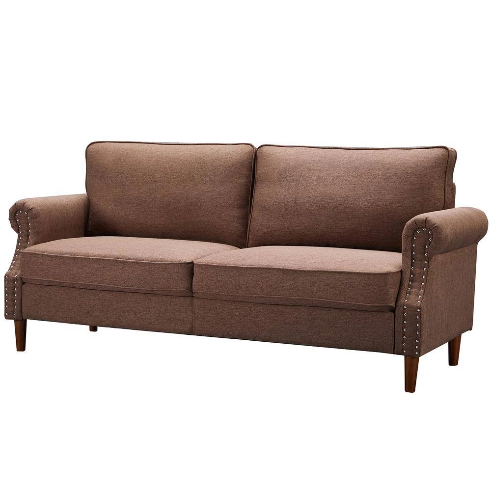 76.4 in. W Round Arm Linen Contemporary Straight 3-Seat Upholstered Sofa in Brown by KINWELL 7 76.4 in. W Round Arm Linen Contemporary Straight 3-Seat Upholstered Sofa in Brown by KINWELL - Image 7