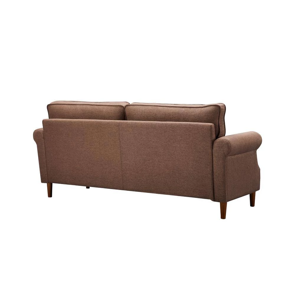 76.4 in. W Round Arm Linen Contemporary Straight 3-Seat Upholstered Sofa in Brown by KINWELL 4 76.4 in. W Round Arm Linen Contemporary Straight 3-Seat Upholstered Sofa in Brown by KINWELL - Image 4