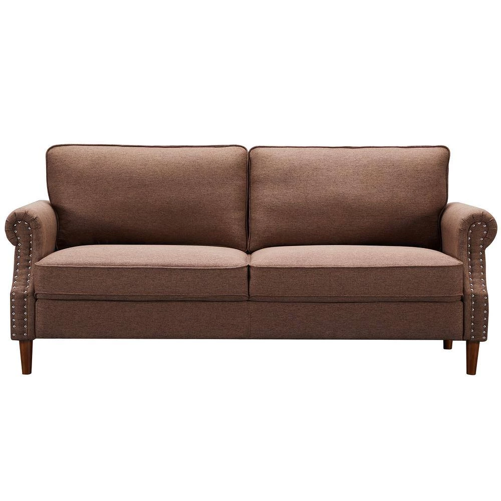 76.4 in. W Round Arm Linen Contemporary Straight 3-Seat Upholstered Sofa in Brown by KINWELL 5 76.4 in. W Round Arm Linen Contemporary Straight 3-Seat Upholstered Sofa in Brown by KINWELL - Image 5