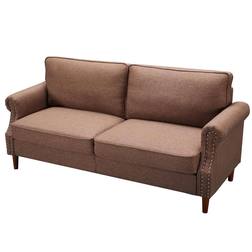 76.4 in. W Round Arm Linen Contemporary Straight 3-Seat Upholstered Sofa in Brown by KINWELL 2 76.4 in. W Round Arm Linen Contemporary Straight 3-Seat Upholstered Sofa in Brown by KINWELL - Image 2