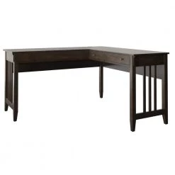 56 in. L-Shaped Antique Brown Cherry Writing Desk with USB Charging Ports by Twin Star Home