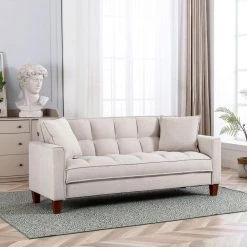 70 in. Wide Tufted Square Arm Polyester Fabric Mid-Century Modern Straight 2-Seater Sofa in Beige by KINWELL -Twin Star Home Sales Store beige kinwell sofas couches bsc091 bg 44 1000