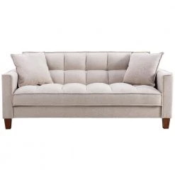 70 in. Wide Tufted Square Arm Polyester Fabric Mid-Century Modern Straight 2-Seater Sofa in Beige by KINWELL