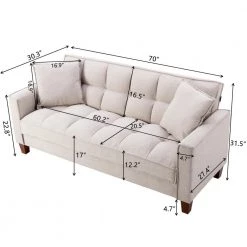 70 in. Wide Tufted Square Arm Polyester Fabric Mid-Century Modern Straight 2-Seater Sofa in Beige by KINWELL -Twin Star Home Sales Store beige kinwell sofas couches bsc091 bg 66 1000