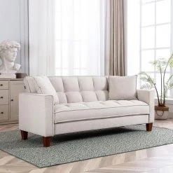 70 in. Wide Tufted Square Arm Polyester Fabric Mid-Century Modern Straight 2-Seater Sofa in Beige by KINWELL -Twin Star Home Sales Store beige kinwell sofas couches bsc091 bg c3 1000