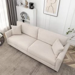 85 in. Wide Round Arm Polyester Mid-Century Modern Straight 4-Seater Sofa with Pillows in Beige by KINWELL -Twin Star Home Sales Store beige kinwell sofas couches hx2042bg 31 1000
