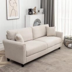 85 in. Wide Round Arm Polyester Mid-Century Modern Straight 4-Seater Sofa with Pillows in Beige by KINWELL -Twin Star Home Sales Store beige kinwell sofas couches hx2042bg c3 1000