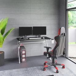 47.38 in. Black and Silver Gaming Computer Desk with USB Charging Ports by Twin Star Home -Twin Star Home Sales Store black and silver twin star home computer desks odp6954 ty900 44 1000