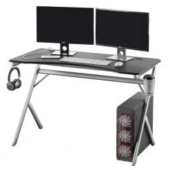 47.38 in. Black and Silver Gaming Computer Desk with USB Charging Ports by Twin Star Home -Twin Star Home Sales Store black and silver twin star home computer desks odp6954 ty900 66 1000