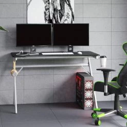 47.38 in. Black and Silver Gaming Computer Desk with USB Charging Ports by Twin Star Home -Twin Star Home Sales Store black and silver twin star home computer desks odp6954 ty900 76 1000