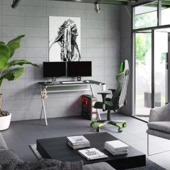 47.38 in. Black and Silver Gaming Computer Desk with USB Charging Ports by Twin Star Home -Twin Star Home Sales Store black and silver twin star home computer desks odp6954 ty900 fa 1000