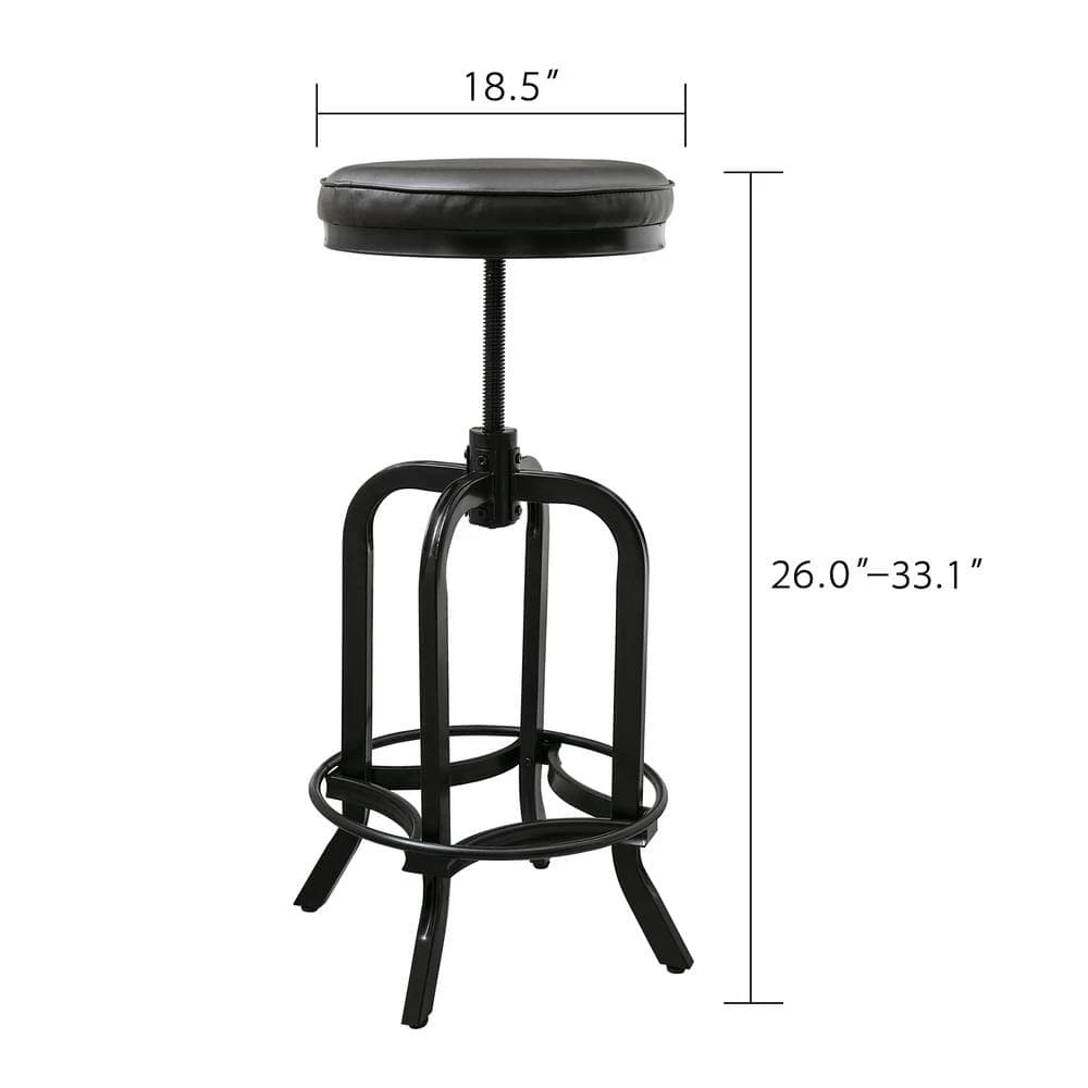 26 in. to 33 in. Black Height Adjustable Swivel Upholstered Bar Stool (Set of 2) by KINWELL 6 26 in. to 33 in. Black Height Adjustable Swivel Upholstered Bar Stool (Set of 2) by KINWELL - Image 6