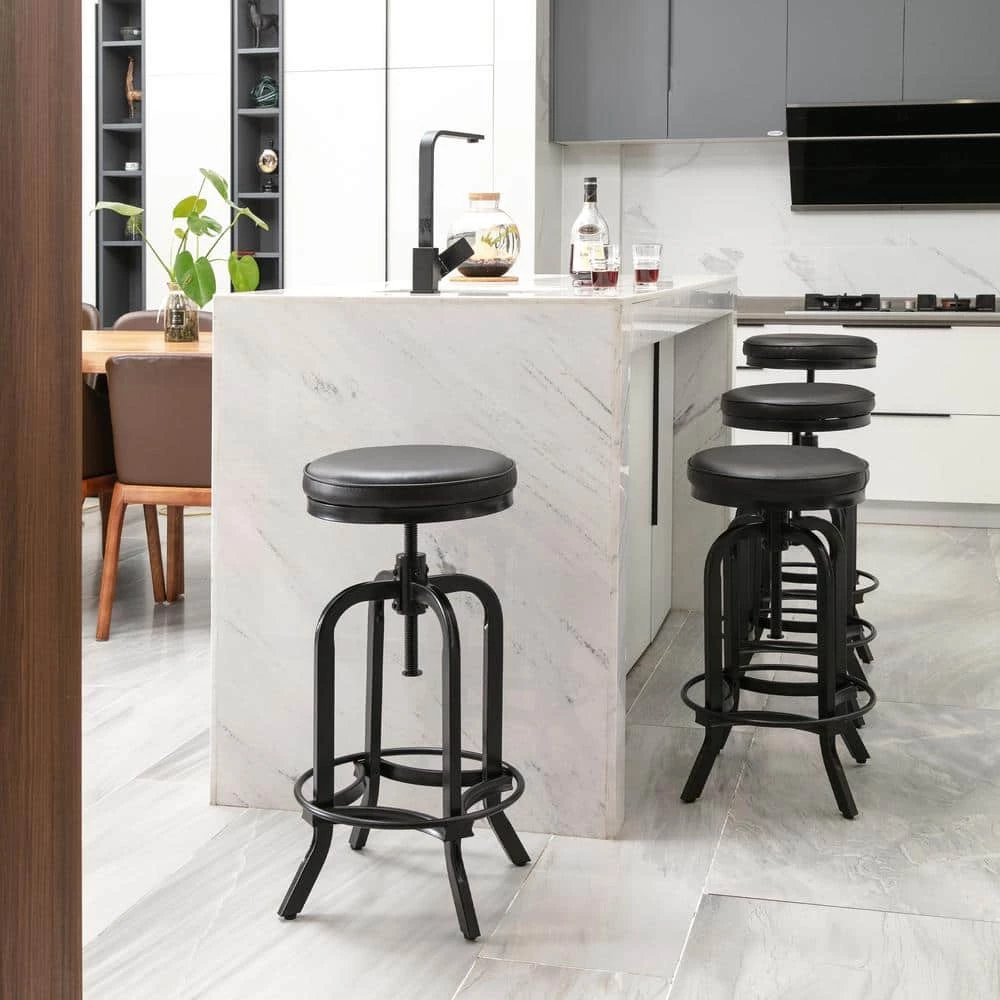 26 in. to 33 in. Black Height Adjustable Swivel Upholstered Bar Stool (Set of 2) by KINWELL 10 26 in. to 33 in. Black Height Adjustable Swivel Upholstered Bar Stool (Set of 2) by KINWELL - Image 10