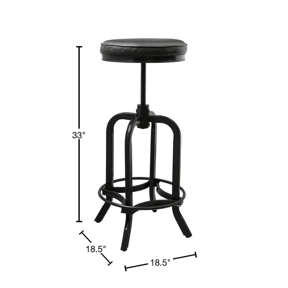 26 in. to 33 in. Black Height Adjustable Swivel Upholstered Bar Stool (Set of 2) by KINWELL 3 26 in. to 33 in. Black Height Adjustable Swivel Upholstered Bar Stool (Set of 2) by KINWELL - Image 3
