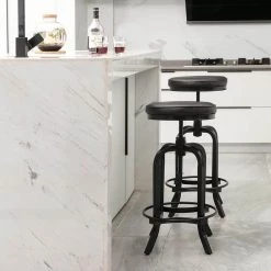 26 in. to 33 in. Black Height Adjustable Swivel Upholstered Bar Stool (Set of 2) by KINWELL 14 26 in. to 33 in. Black Height Adjustable Swivel Upholstered Bar Stool (Set of 2) by KINWELL -Twin Star Home Sales Store black kinwell bar stools bsc012 4f 1000