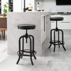 26 in. to 33 in. Black Height Adjustable Swivel Upholstered Bar Stool (Set of 2) by KINWELL