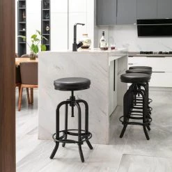 26 in. to 33 in. Black Height Adjustable Swivel Upholstered Bar Stool (Set of 2) by KINWELL 13 26 in. to 33 in. Black Height Adjustable Swivel Upholstered Bar Stool (Set of 2) by KINWELL -Twin Star Home Sales Store black kinwell bar stools bsc012 c3 1000