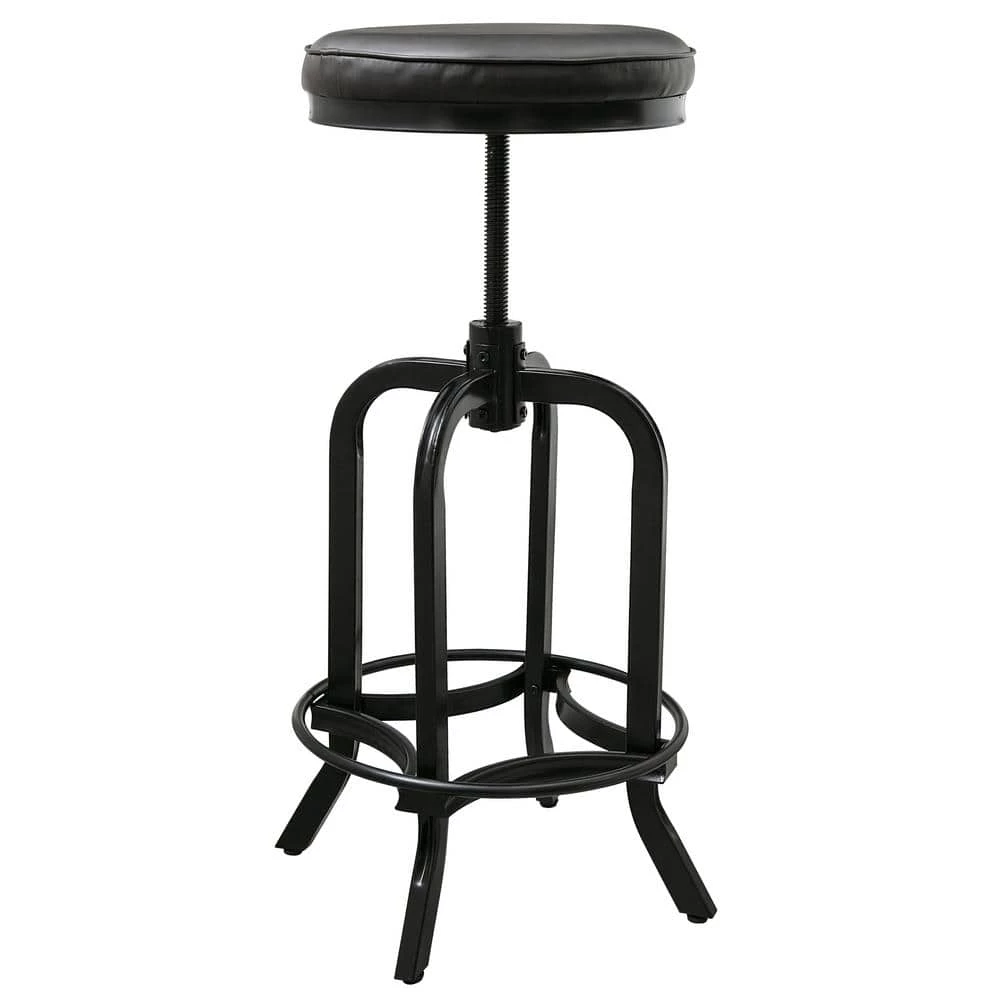 26 in. to 33 in. Black Height Adjustable Swivel Upholstered Bar Stool (Set of 2) by KINWELL 2 26 in. to 33 in. Black Height Adjustable Swivel Upholstered Bar Stool (Set of 2) by KINWELL - Image 2