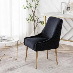 Black Mid-Century Modern Upholstered Velvet Fabric Dining Side Chair (Set of 1) (22 in. W x 33.9 in. H) by KINWELL -Twin Star Home Sales Store black kinwell dining chairs bsc083 bk 4f 1000