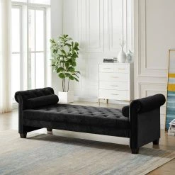 Black Rectangular Large Tufted Sofa Stool with Pillows Ottoman by KINWELL -Twin Star Home Sales Store black kinwell ottomans hx308s00054 31 1000