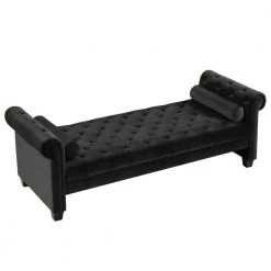 Black Rectangular Large Tufted Sofa Stool with Pillows Ottoman by KINWELL