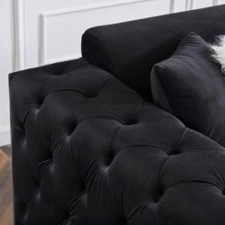 93.7 in. W Modern Chesterfield Tufted Square Arm Upholstered Velvet Fabric 3 Seater Couch Straight Sofa in Black by KINWELL -Twin Star Home Sales Store black kinwell sofas couches hx8110 03bk 1f 1000