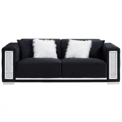 93.7 in. W Modern Chesterfield Tufted Square Arm Upholstered Velvet Fabric 3 Seater Couch Straight Sofa in Black by KINWELL
