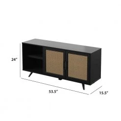 53.5 in Black Oak TV Stand with Cane Doors Fits TV's up to 60 in. with Adjustable Shelves by Twin Star Home -Twin Star Home Sales Store black oak twin star home tv stands tc54 6894 pb01 1f 1000