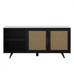 53.5 in Black Oak TV Stand with Cane Doors Fits TV's up to 60 in. with Adjustable Shelves by Twin Star Home