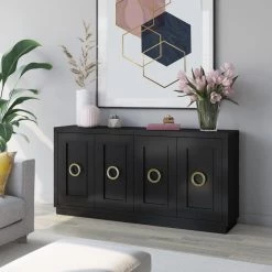 64 in. Black Buffet Sideboard by Twin Star Home -Twin Star Home Sales Store black twin star home sideboards buffet tables ot6616 pb01 31 1000