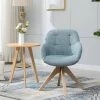 Blue Upholstered Swivel Armchair Accent Dining Chairs by KINWELL