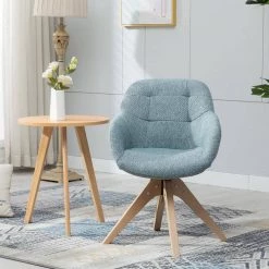 Blue Upholstered Swivel Armchair Accent Dining Chairs by KINWELL