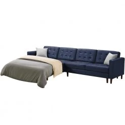 122 in. W Square Arm 3-Piece Faux Leather 6-Seater U Shaped Modern Chaise Sectional Sofa with Pillows in Blue by KINWELL -Twin Star Home Sales Store blue kinwell sectional sofas hx2051blue 40 1000