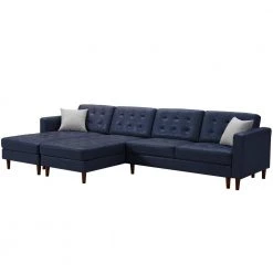 122 in. W Square Arm 3-Piece Faux Leather 6-Seater U Shaped Modern Chaise Sectional Sofa with Pillows in Blue by KINWELL -Twin Star Home Sales Store blue kinwell sectional sofas hx2051blue 44 1000