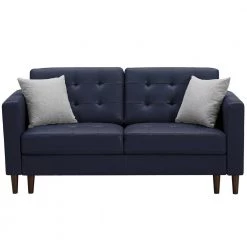 122 in. W Square Arm 3-Piece Faux Leather 6-Seater U Shaped Modern Chaise Sectional Sofa with Pillows in Blue by KINWELL -Twin Star Home Sales Store blue kinwell sectional sofas hx2051blue 66 1000