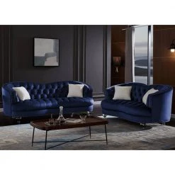 70 & 90 in. W Square Arm Velvet Tufted 5-Seater Curved Sofa with Nailheads in Blue by KINWELL -Twin Star Home Sales Store blue kinwell sofas couches bsc hx002ny w 31 1000