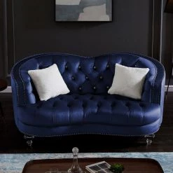 70 & 90 in. W Square Arm Velvet Tufted 5-Seater Curved Sofa with Nailheads in Blue by KINWELL -Twin Star Home Sales Store blue kinwell sofas couches bsc hx002ny w 44 1000