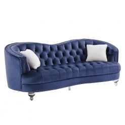 70 & 90 in. W Square Arm Velvet Tufted 5-Seater Curved Sofa with Nailheads in Blue by KINWELL