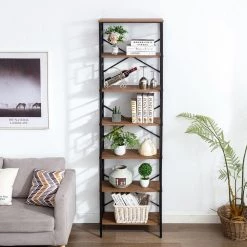 23.6 in. W Brown Wood 7-Shelf Etagere Wall Mount Bookcase with Open Back by KINWELL -Twin Star Home Sales Store brown kinwell bookcases bookshelves bsc084 7dbs 1 44 1000