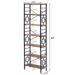 23.6 in. W Brown Wood 7-Shelf Etagere Wall Mount Bookcase with Open Back by KINWELL -Twin Star Home Sales Store brown kinwell bookcases bookshelves bsc084 7dbs 1 fa 1000
