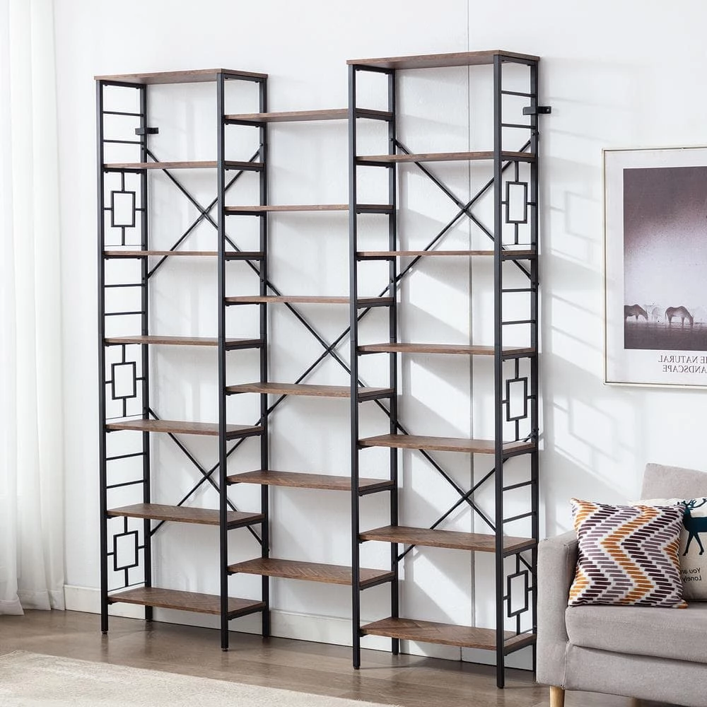 68.3 in. W Brown Wood 7-Shelf Etagere Wall Mount Bookcase with Open Back by KINWELL 13 68.3 in. W Brown Wood 7-Shelf Etagere Wall Mount Bookcase with Open Back by KINWELL - Image 13