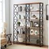 80 in. Brown Vintage Wood 6-Shelf Etagere Bookcase with Black Metal Frame by KINWELL