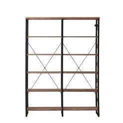 80 in. Brown Vintage Wood 6-Shelf Etagere Bookcase with Black Metal Frame by KINWELL -Twin Star Home Sales Store brown kinwell bookcases bookshelves mdbs006a 66 1000