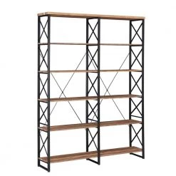 80 in. Brown Vintage Wood 6-Shelf Etagere Bookcase with Black Metal Frame by KINWELL -Twin Star Home Sales Store brown kinwell bookcases bookshelves mdbs006a c3 1000