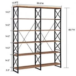 80 in. Brown Vintage Wood 6-Shelf Etagere Bookcase with Black Metal Frame by KINWELL -Twin Star Home Sales Store brown kinwell bookcases bookshelves mdbs006a fa 1000