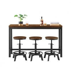 4-Piece Rectangle Brown Wood Top Bar Table Set 3 Seats by KINWELL -Twin Star Home Sales Store brown kinwell dining room sets bsc082 bt c3 1000