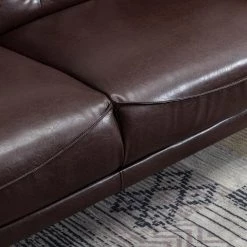 78 in. Wide Square Arm Faux Leather Mid-Century Modern Straight Tufted Sofa with Pillows in Brown by KINWELL -Twin Star Home Sales Store brown kinwell sofas couches hx2047bn 44 1000