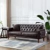 78 in. Wide Square Arm Faux Leather Mid-Century Modern Straight Tufted Sofa with Pillows in Brown by KINWELL