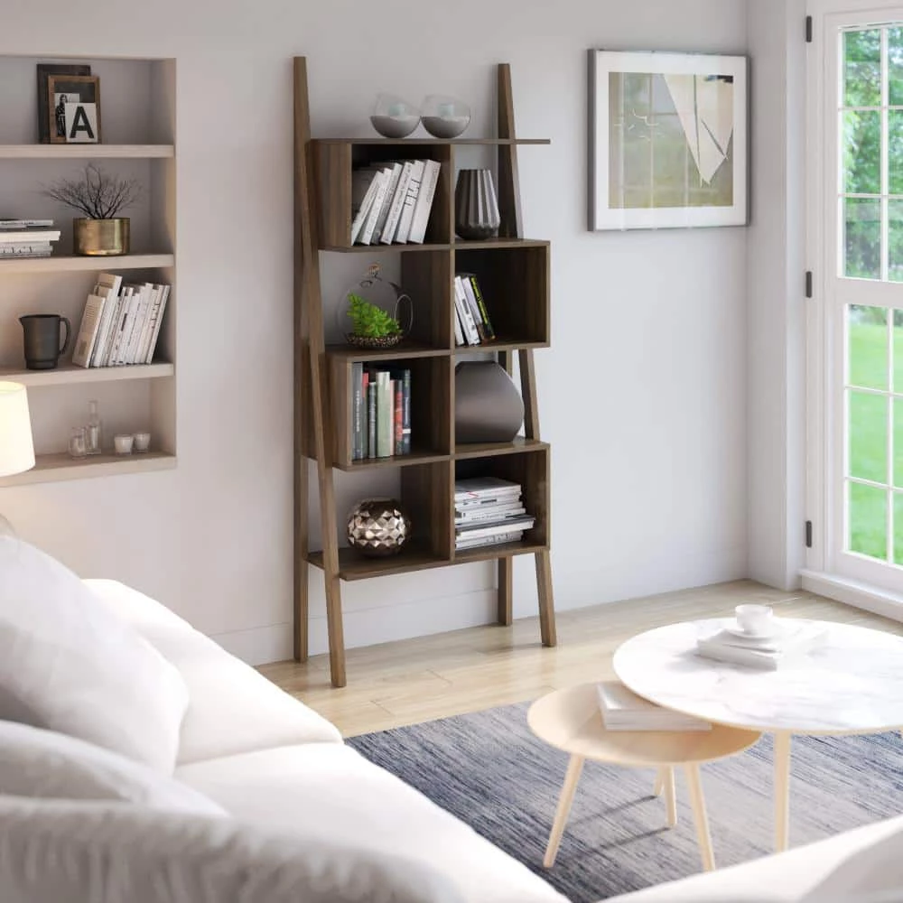 72 in. Brown Wood 1-Shelf Leaning Bookcase with Open Storage by Twin Star Home 7 72 in. Brown Wood 1-Shelf Leaning Bookcase with Open Storage by Twin Star Home - Image 7